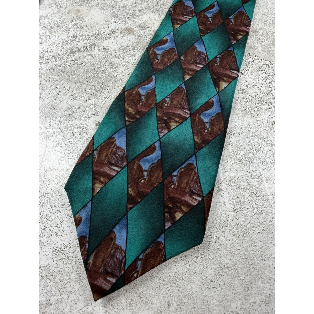 J. Garcia Tie Mens One Size Green 100% Silk Pointed Geometric Necktie Designer